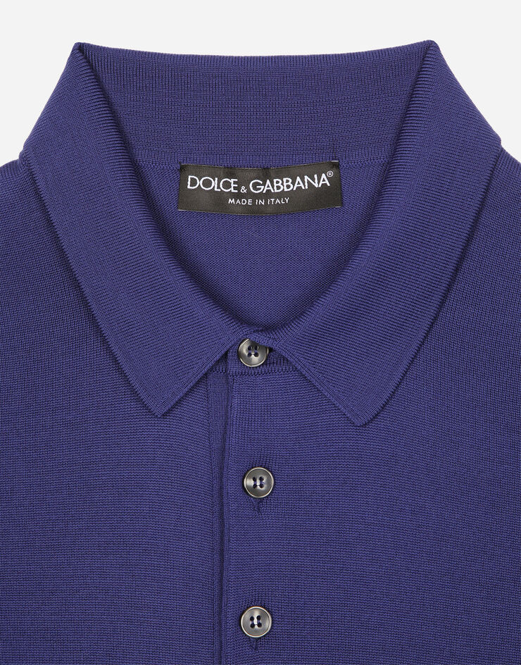 Dolce & Gabbana Wool polo-shirt with branded tag Blue GXO38TJCVC7