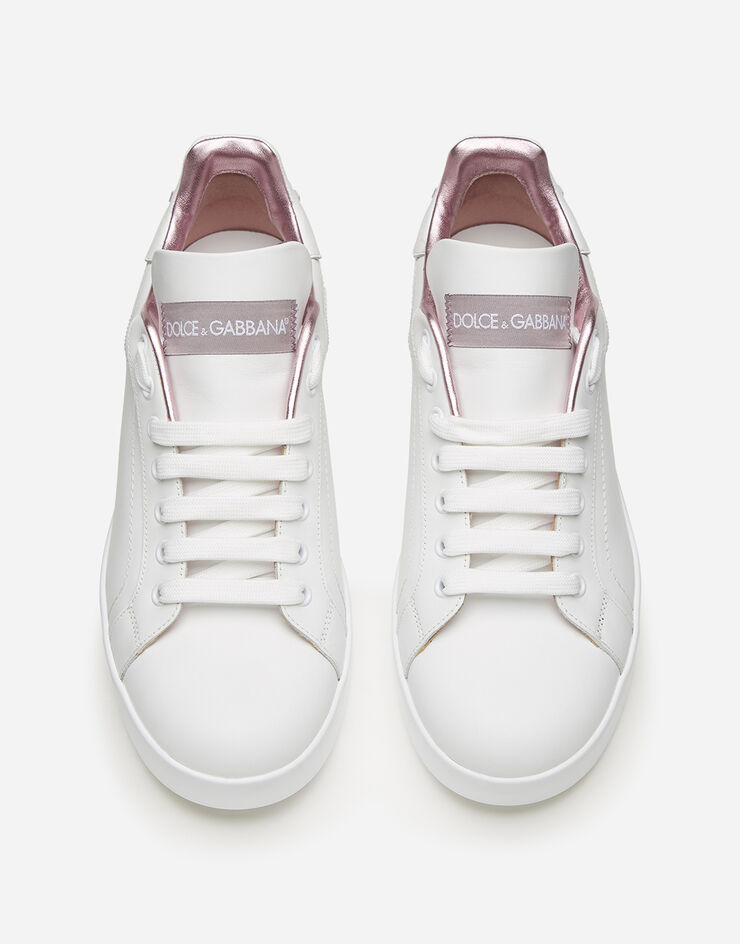 Dolce & Gabbana Sneaker Portofino in pelle di vitello nappata Bianco/Rosa CK1544AX615