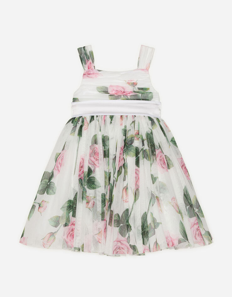 Dolce & Gabbana TULLE MIDI DRESS WITH TROPICAL ROSE PRINT FLORAL PRINT L52DC5FSEHM