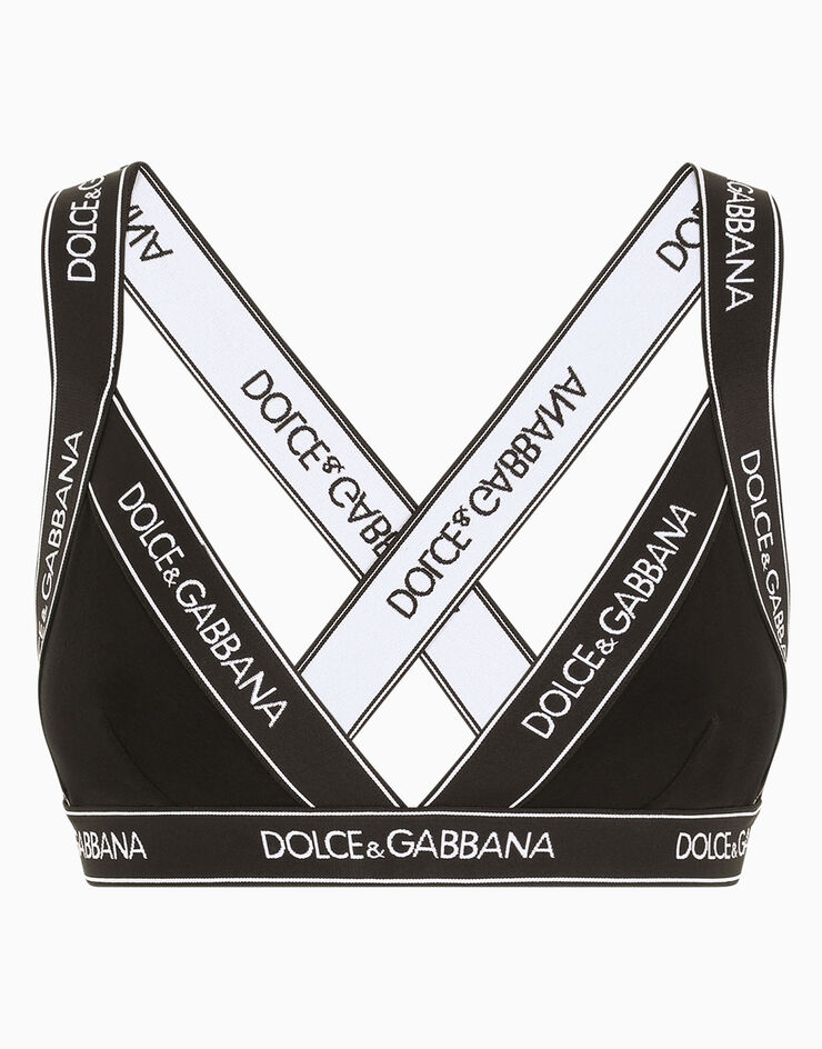 Dolce & Gabbana Sujetador de triángulo en punto con logotipo en los bordes elásticos Negro O1B69TFUEEY