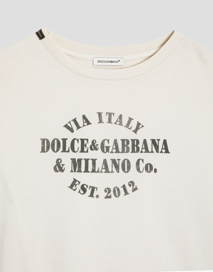Dolce & Gabbana Jersey t-shirt with print and logo patch Cream L4JTHVG7PRJ