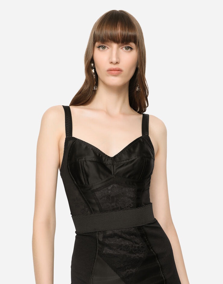 Dolce & Gabbana Corset-style lace and satin minidress Black F63L9TGDC38