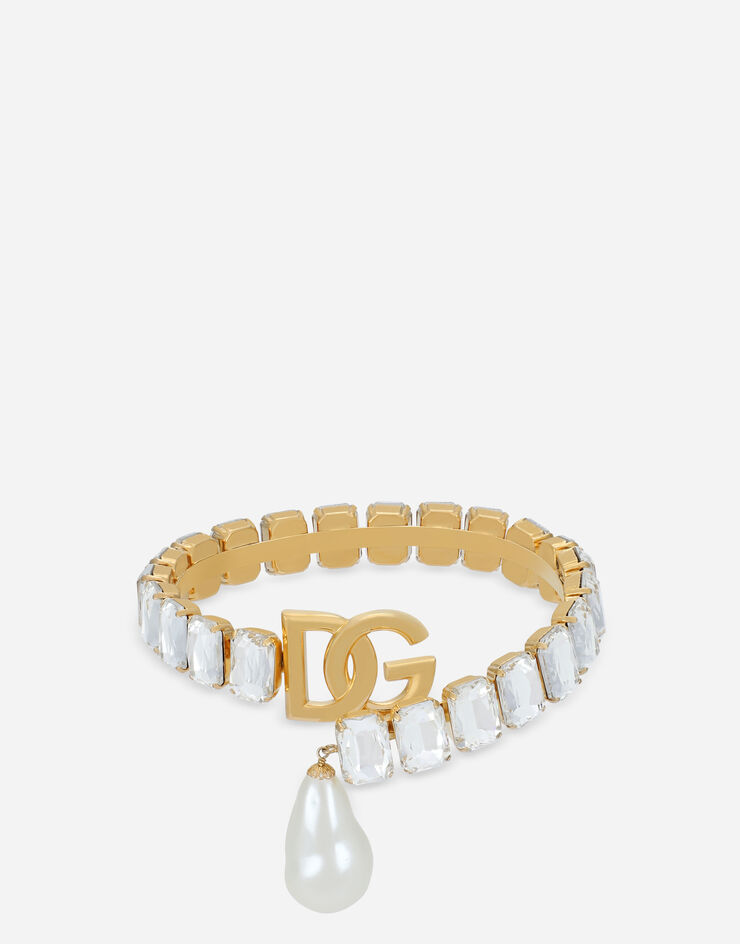Dolce & Gabbana Rigid necklace with pearls, rhinestones and DG logo Gold WNO8S1W1111
