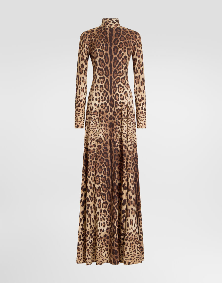 Leo-print charmeuse dress