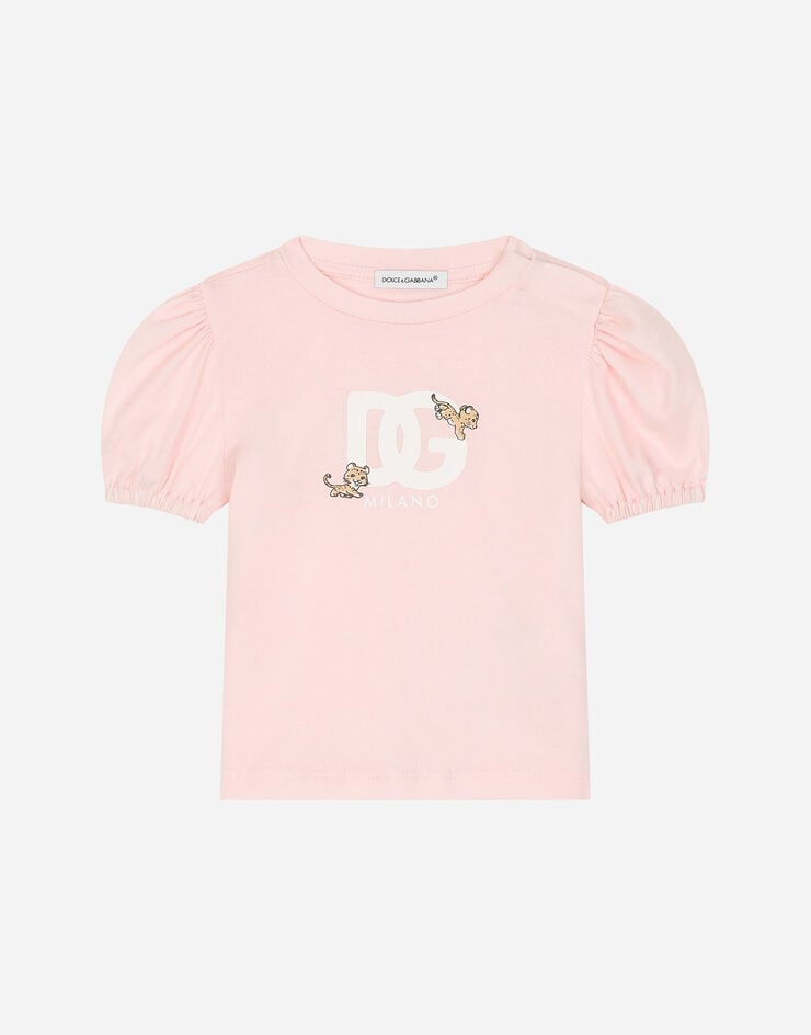 Dolce & Gabbana T-shirt in jersey con logo DG e leopardini Rosa L2JTOIG7N1W