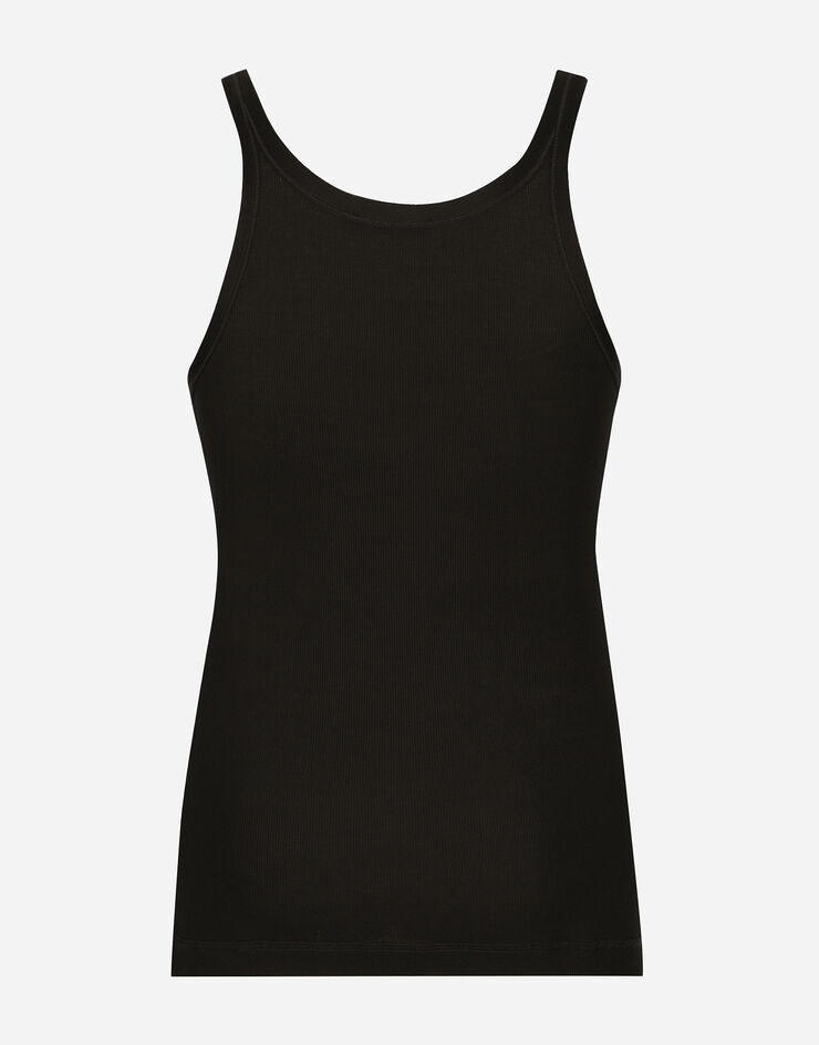 Dolce & Gabbana DGパッチスリムフィット ファインリブ タンクトップ ブラック G8PA8ZG7N4G
