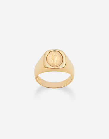 Dolce & Gabbana Devotion yellow and red gold ring with oval Virgin Mary medal with a vintage look Yellow Gold WRLD2GWYE01