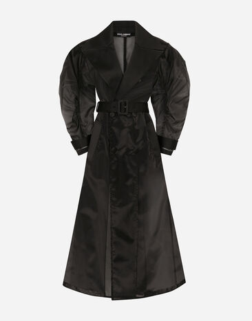 Dolce & Gabbana Technical organza trench coat with gathered sleeves Print F0AH2THI1BD