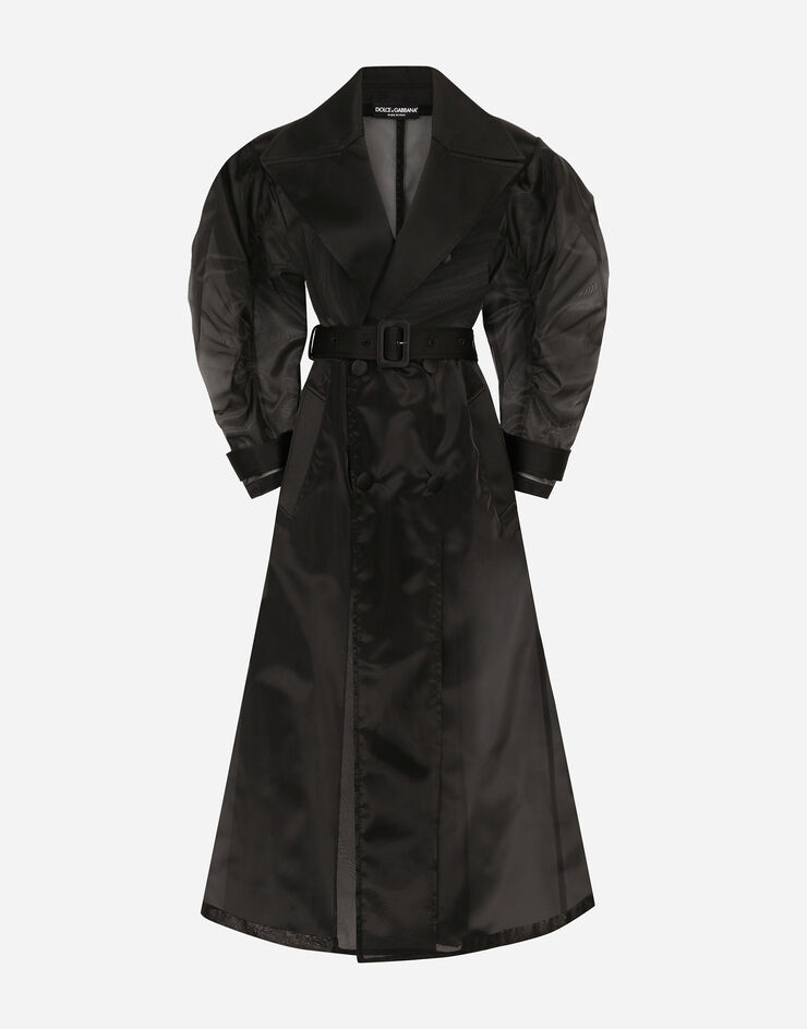 Dolce & Gabbana Trenchcoat aus technischem Organza mit gerafften Ärmeln Black F0D1OTFUMG9