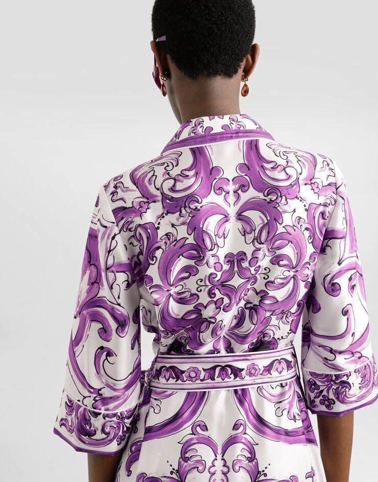 Dolce & Gabbana Long Majolica-print silk dressing robe Multicolor F0AH2THI1S5