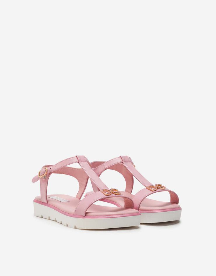 Dolce & Gabbana T-strap sandals in patent leather with DG rhinestones PINK D10921A1328
