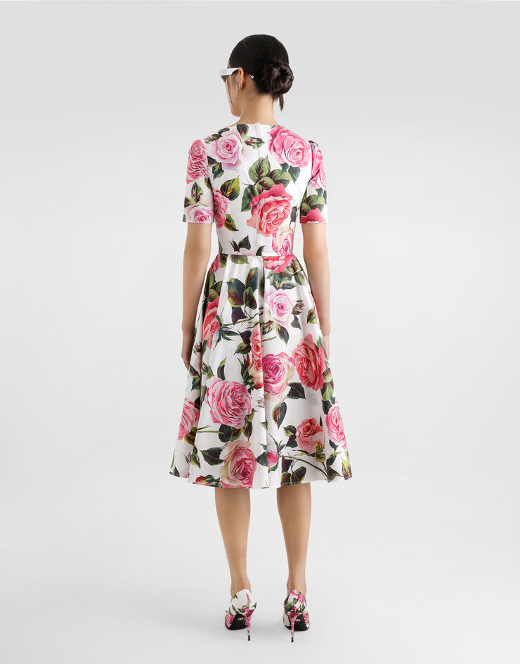 Dolce & Gabbana Vestido longuette babydoll de algodón con estampado de rosas Imprima F6F4STHS5S4