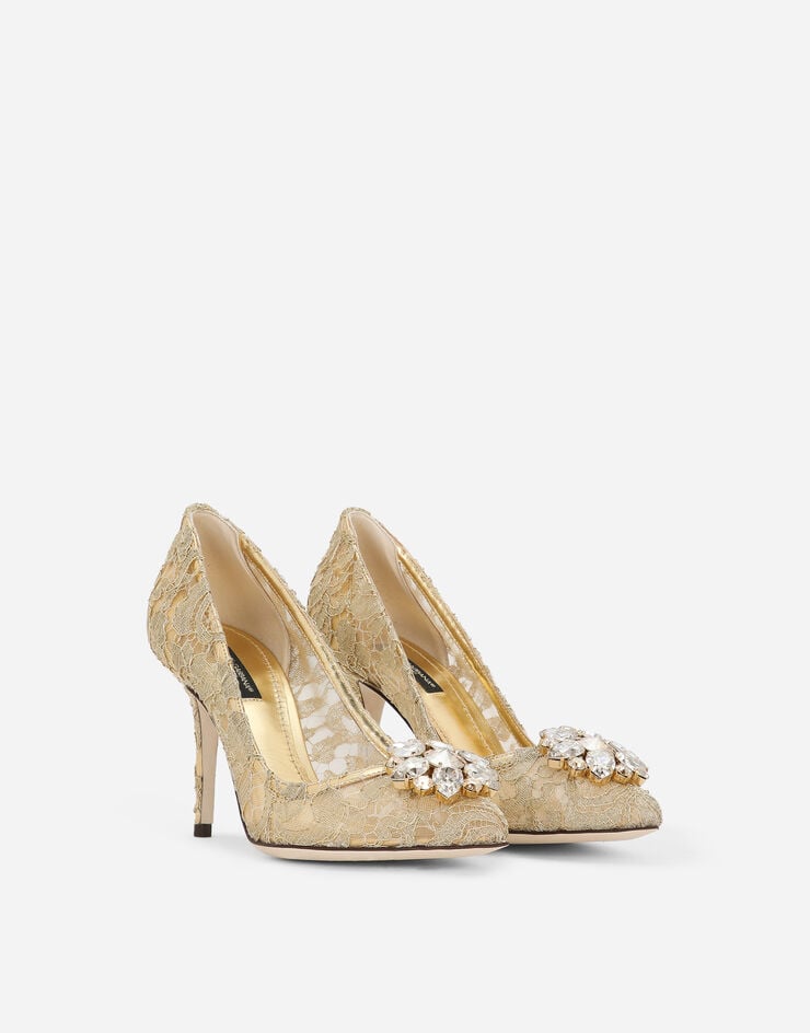 Dolce&Gabbana Lurex lace rainbow pumps with brooch detailing Gold CD0101AE637
