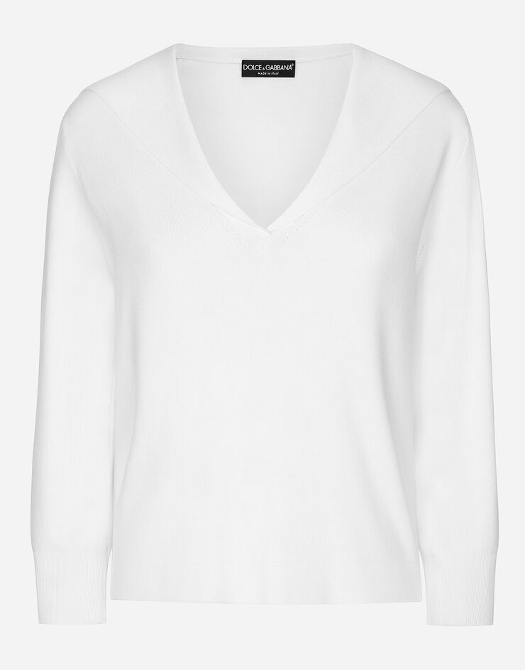 Dolce & Gabbana Pullover aus Viskose Matrosenkragen Weiss FXZ13TJFMGL