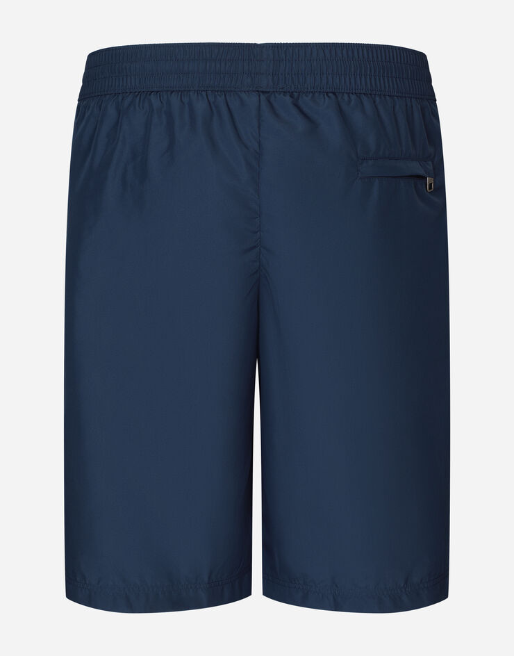 Dolce & Gabbana Boxer da mare medio con placchetta logata Blue M4E45TFUSFW