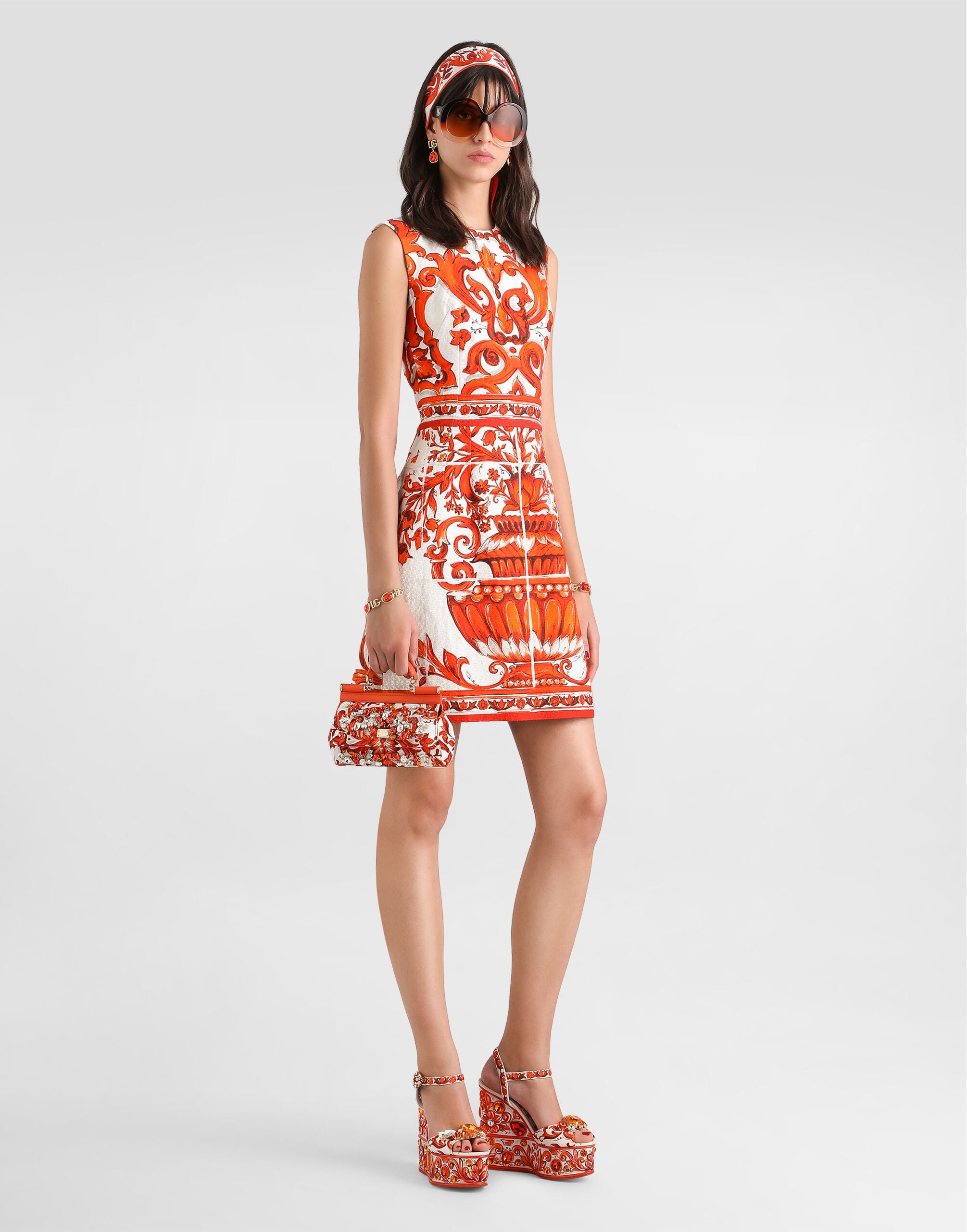 Majolica-print short dress in Multicolor for Women | Dolce&Gabbana® US