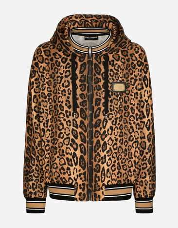 Dolce & Gabbana Hoodie with leopard-print Crespo and tag Print G9AYCTHJMP9