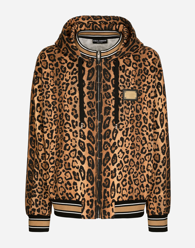 Dolce & Gabbana Hoodie with leopard-print Crespo and tag Print G9AYATII7B4