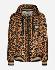 Dolce & Gabbana Hoodie with leopard-print Crespo and tag Blue G9AURZHU7PP