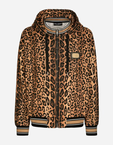 Dolce & Gabbana Sudadera con capucha y crespo estampado leopardo con placa Estampado G9AQVTHI7X6