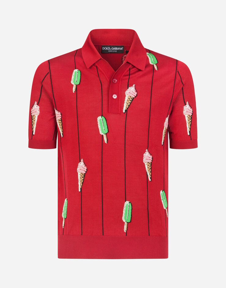 Dolce & Gabbana Polo shirt in inlaid silk BURGUNDY GX967TJASIQ