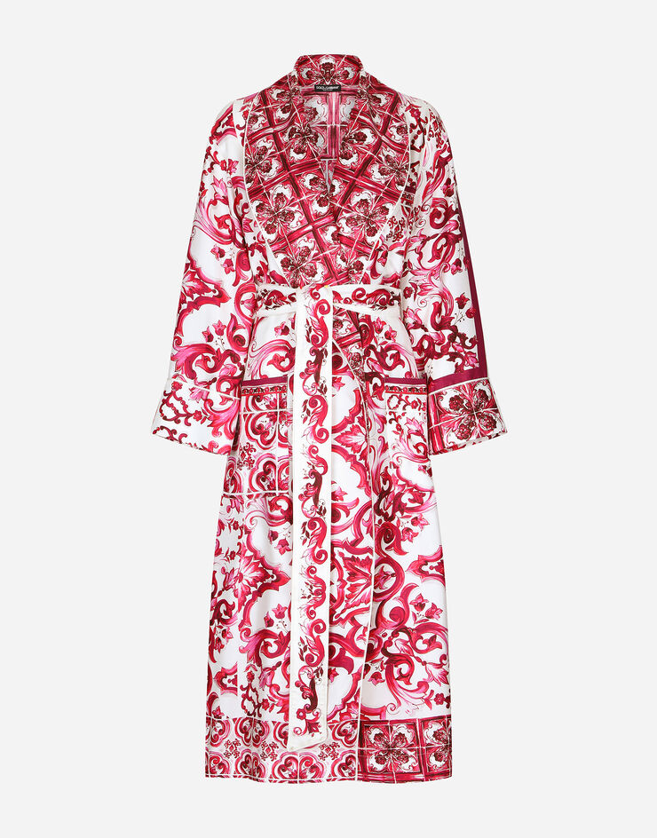 Dolce&Gabbana Twill wrap coat with belt and Majolica print Multicolor F0C2ATHI1FI