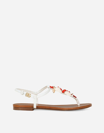 Dolce & Gabbana Nappa leather thong sandals with coral embroidery Red CB0258AD160