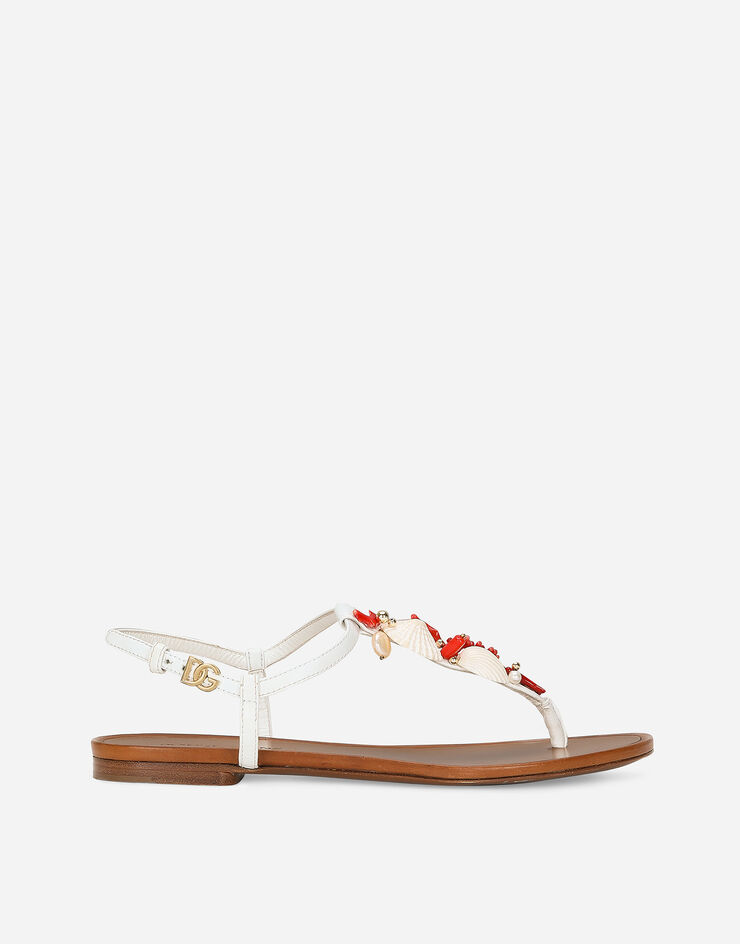 Dolce & Gabbana Sandalia de dedo de napa con corales bordados Blanco CQ0604AW116