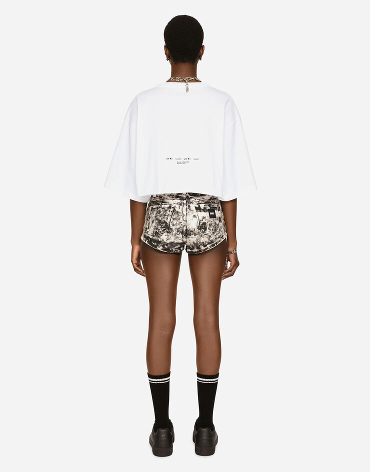 Dolce & Gabbana T-shirt cropped à manches courtes et col ras de cou en jersey de coton DGVIB3 Blanc F8U84TG7L2P