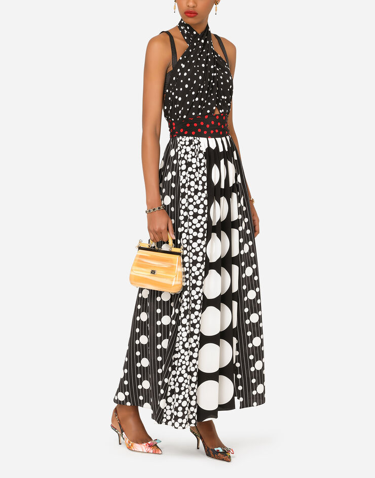 Dolce & Gabbana Long patchwork crepe de chine and charmeuse dress BLUE F6M0NTGDY60