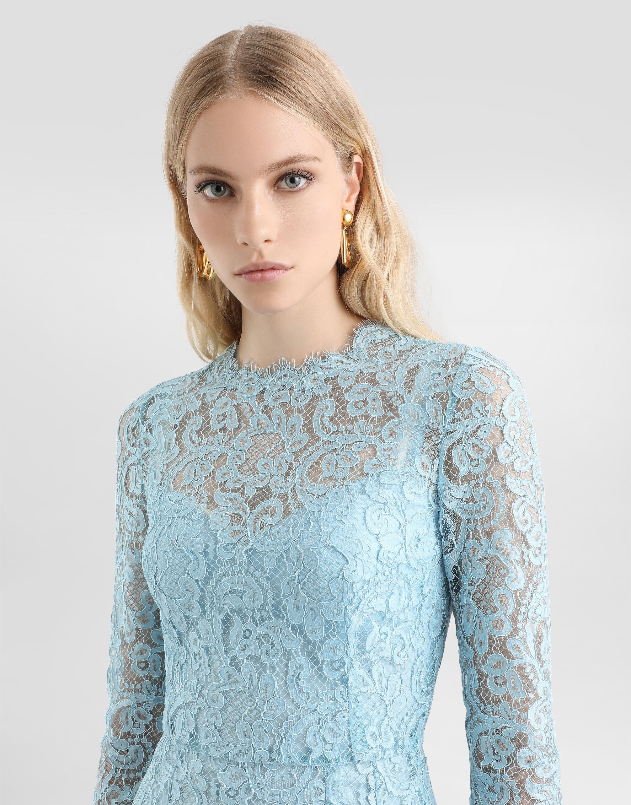 DOLCE & GABBANA ミントグリーン レース ワンピース Azureのウィメンズ Cordonetto lace sheath dress | Dolce&Gabbana®