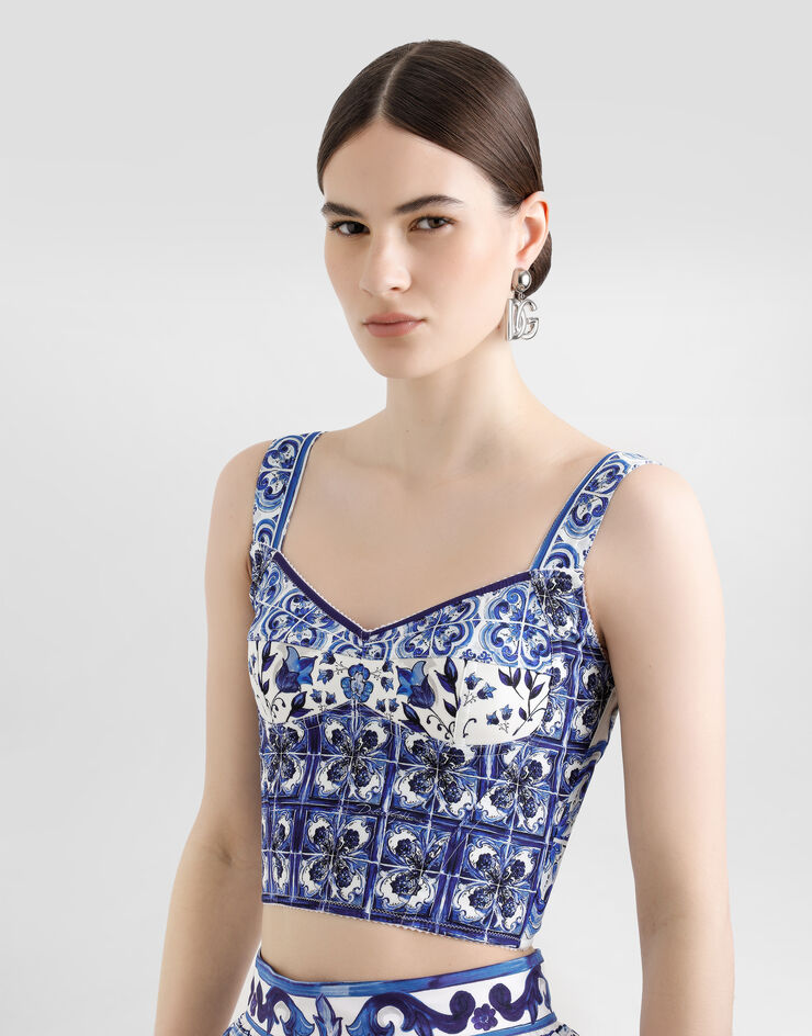 Dolce & Gabbana Majolica-print charmeuse corset Dolce & Gabbana Majolica-print charmeuse corset Multicolor F7W98THPAB8