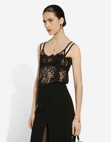 Dolce & Gabbana Top aus Spitze Schwarz F7AD2TFLSFV