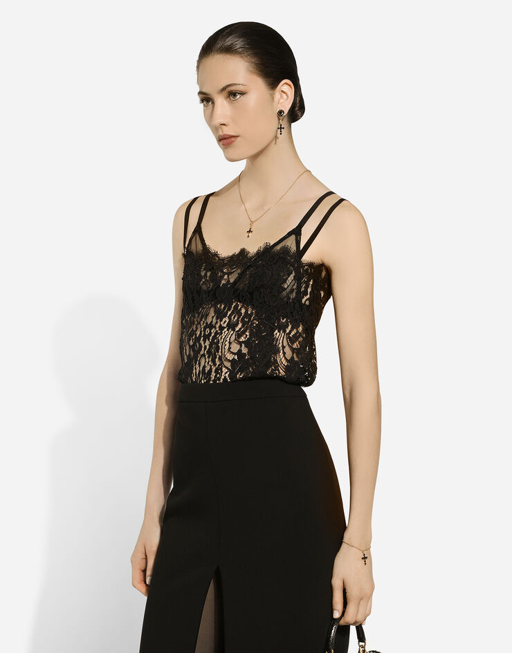 Dolce & Gabbana Top aus Spitze Schwarz F7AD2TFLSFV