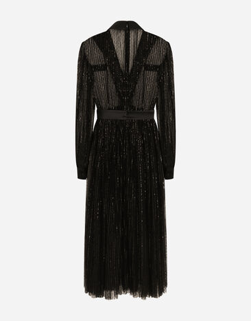 Dolce & Gabbana Calf-length tulle tuxedo shirt dress with sequin embellishment Black F6JOKTILMA3