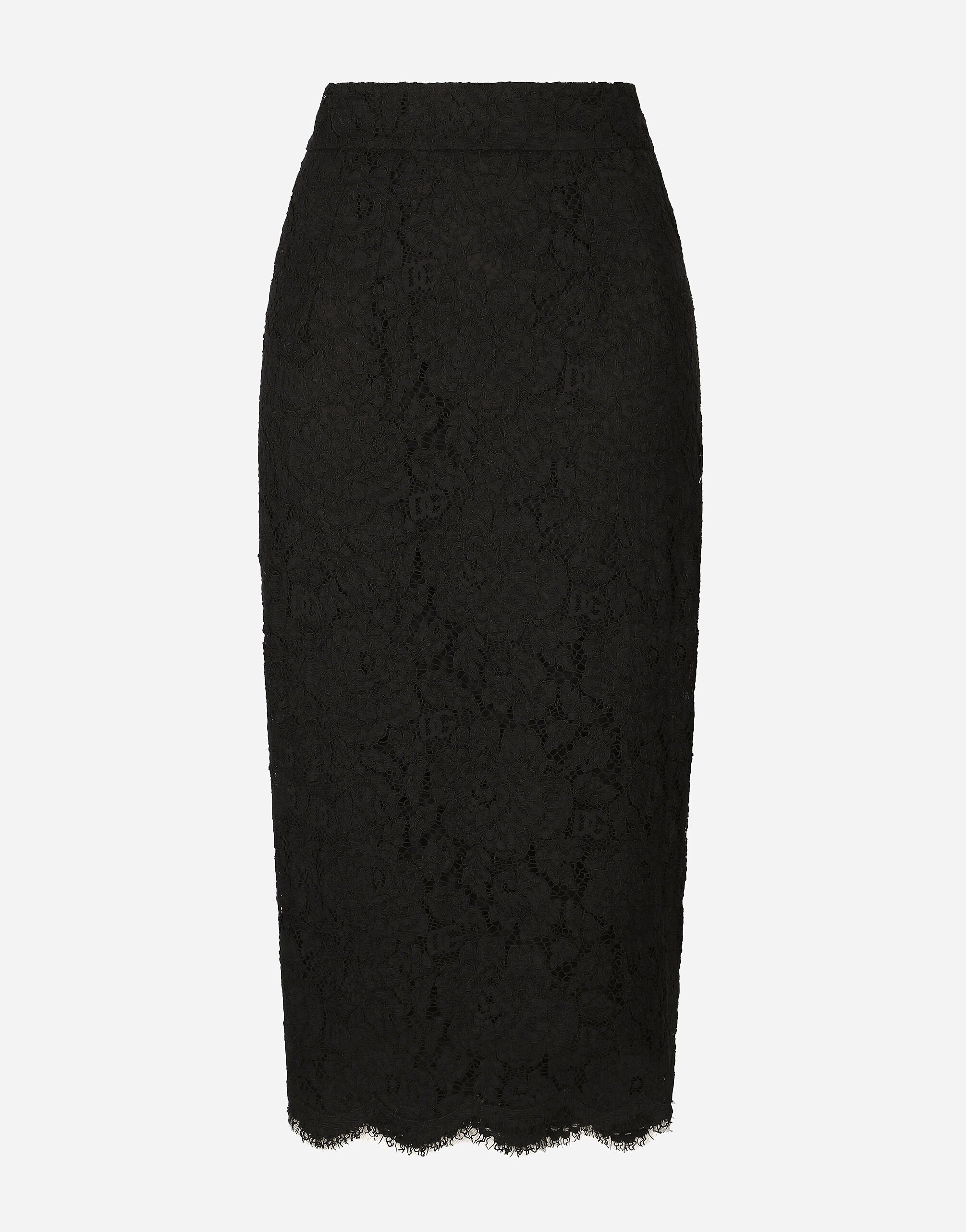 Dolce & Gabbana Falda midi de encaje elástico con logotipo Negro F63G8TG9798