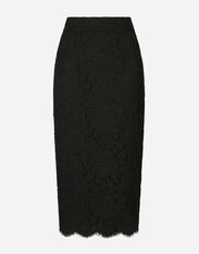 Dolce & Gabbana Branded stretch lace midi skirt Silver F4CE3TFLSA8