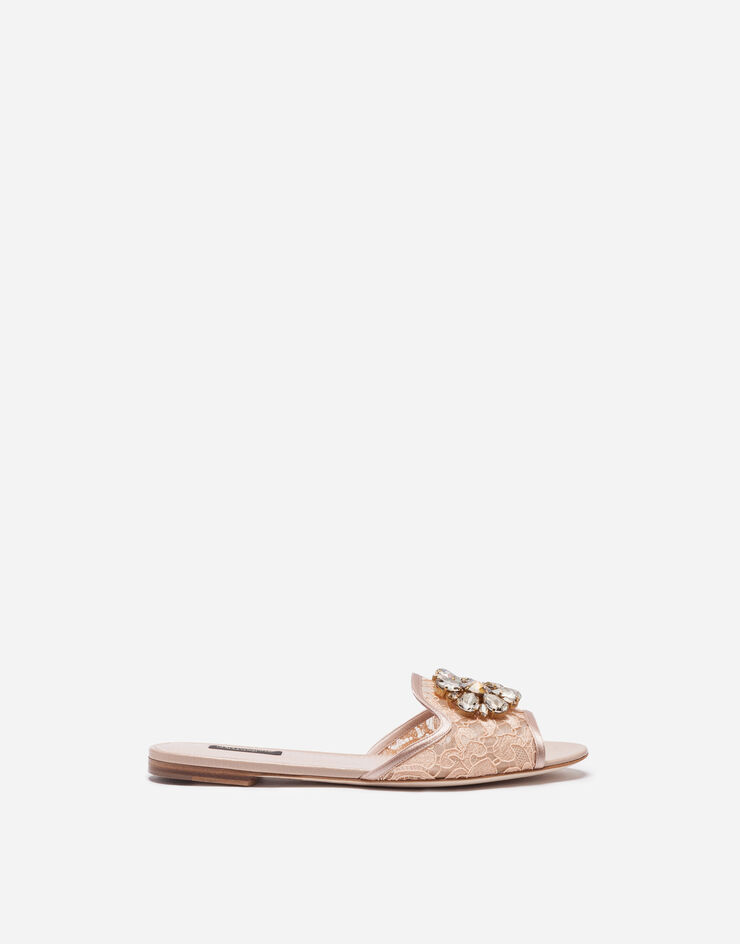 Dolce & Gabbana SLIPPERS IN LACE WITH CRYSTALS РОЗОВЫЙ CQ0023AG667