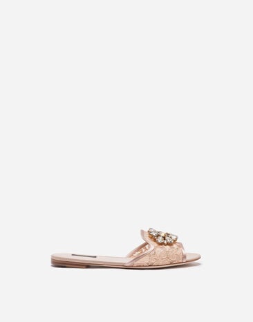 Dolce & Gabbana Lace rainbow slides with brooch detailing Pink CR1139AS204