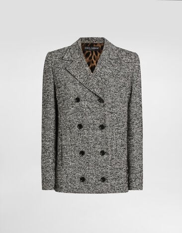 Dolce & Gabbana Abrigo corto de botonadura doble de tejido punteado de mezcla de lana Multicolor F0W3OTFMZAK