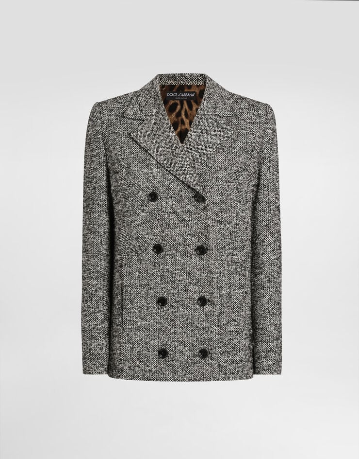 Dolce & Gabbana Short double-breasted coat in dotted wool blend Multicolor F0W3OTFMZAK