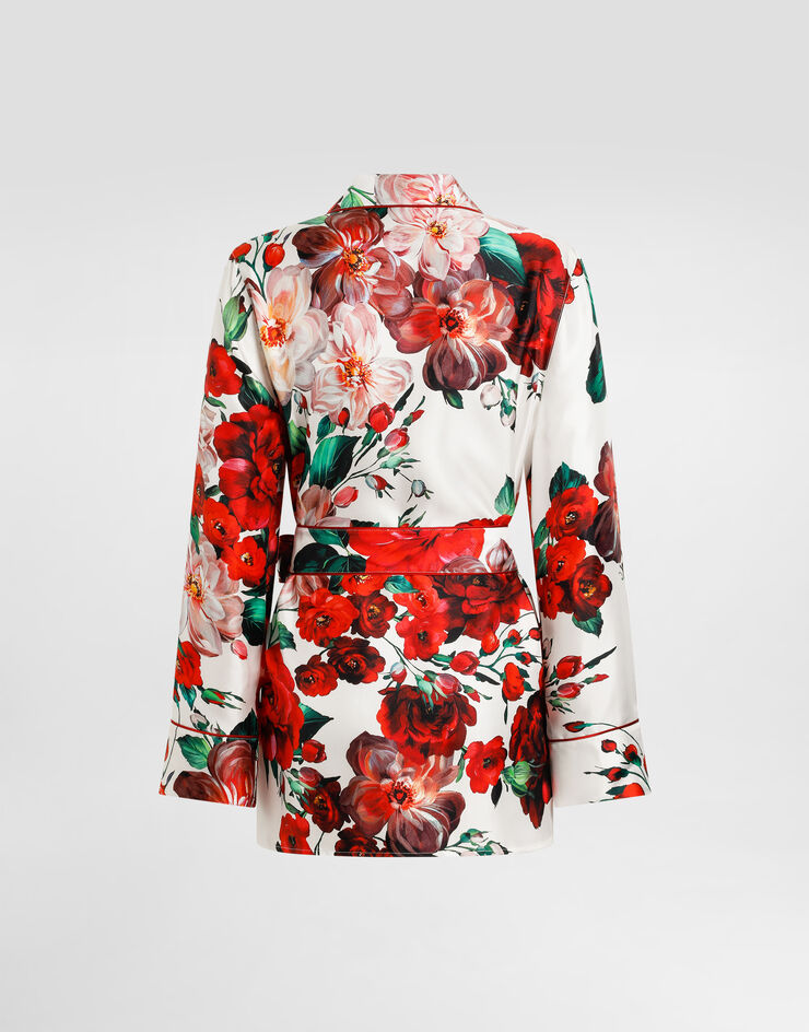 Dolce & Gabbana Пижамная рубашка из твила с длинными рукавами и принтом в виде роз Отпечатки F5I89TIS1ZD
