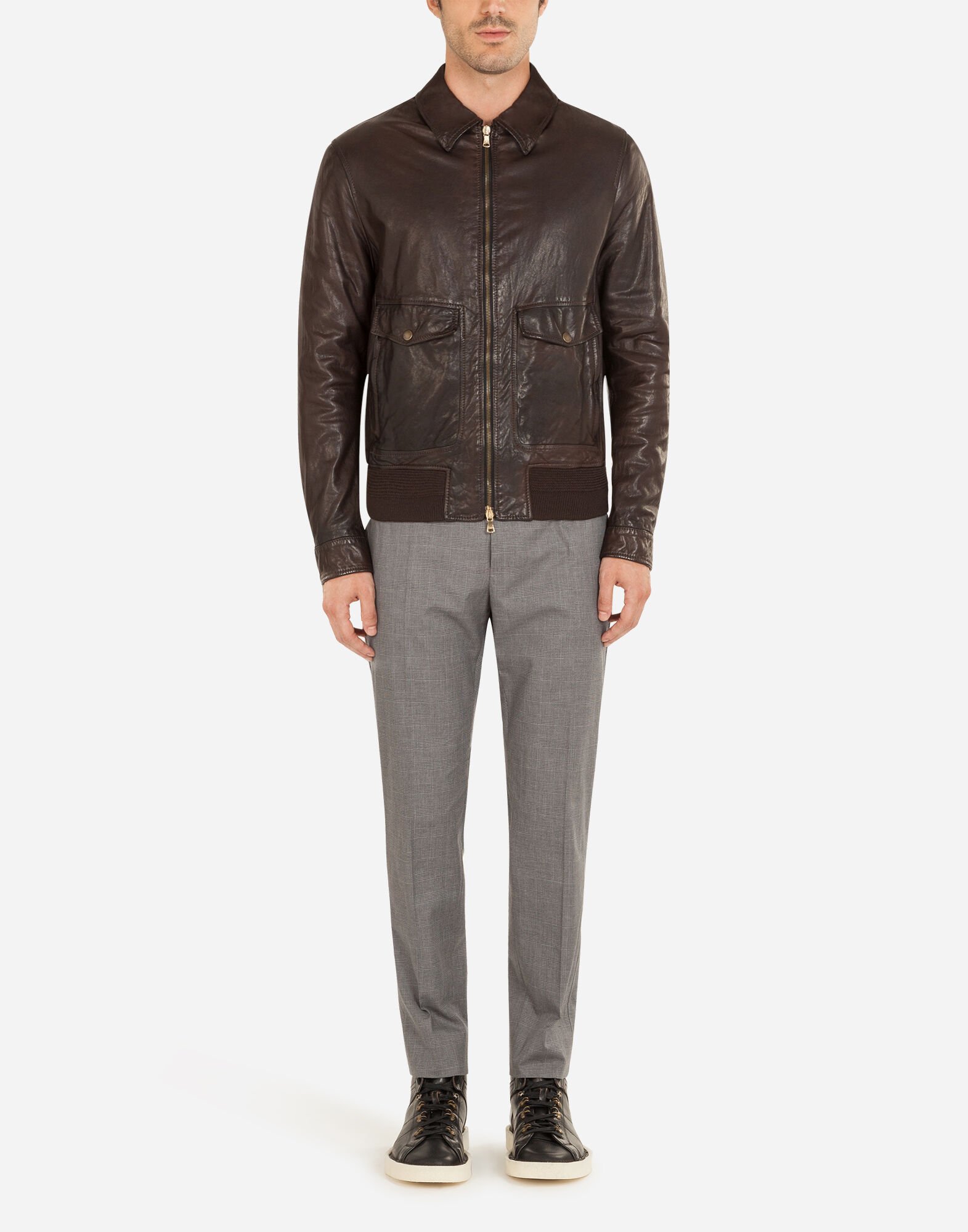 Washed leather jacket in BROWN for Men | Dolce&Gabbana®