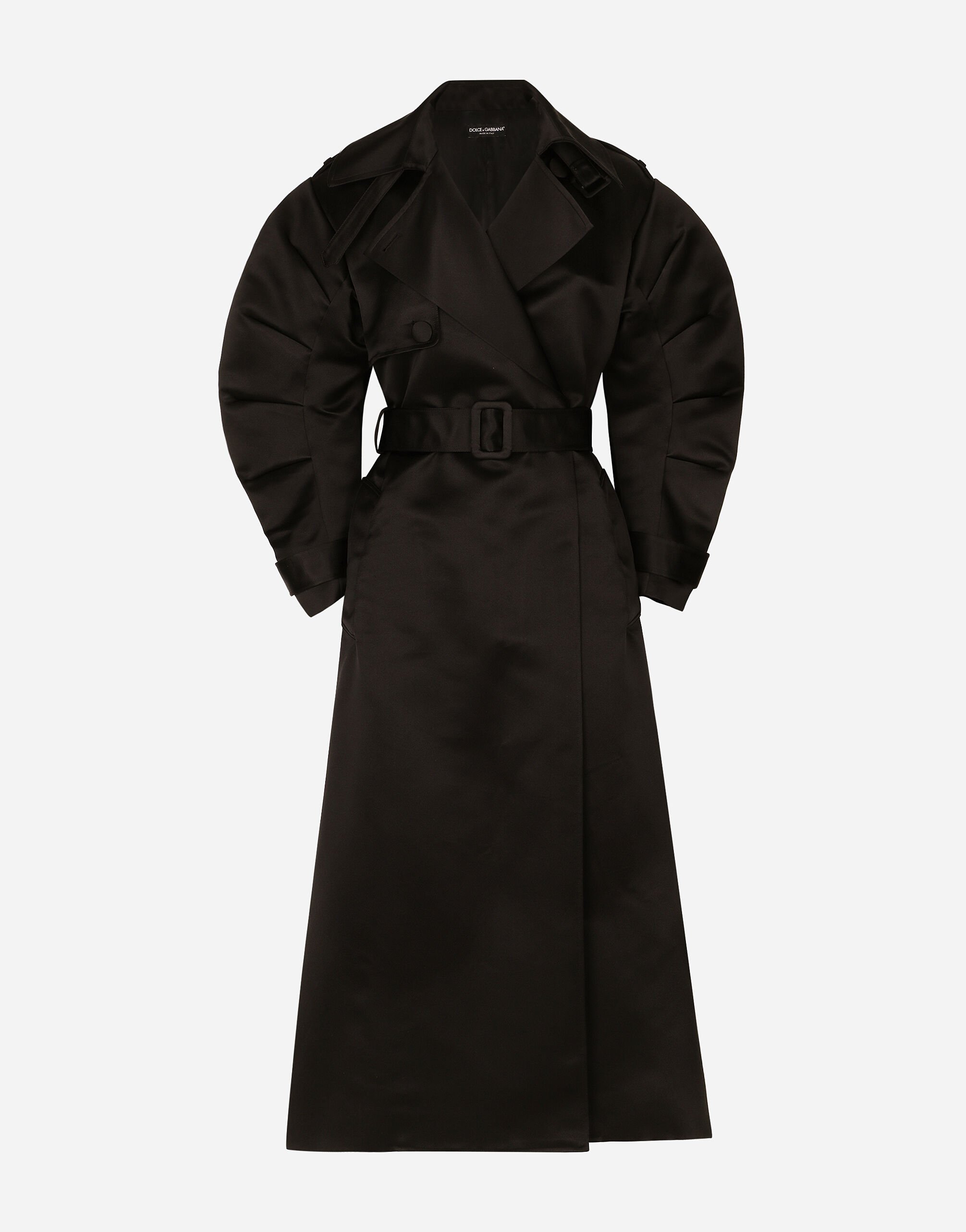 Dolce & Gabbana Trenchcoat aus Duchesse mit gerafften Ärmeln Black F0D1OTFUMG9