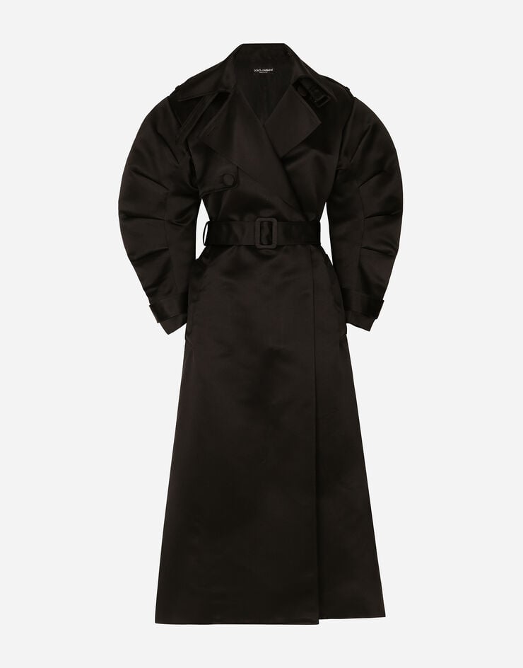 Dolce & Gabbana Trenchcoat aus Duchesse mit gerafften Ärmeln Black F0D1LTFU1KM