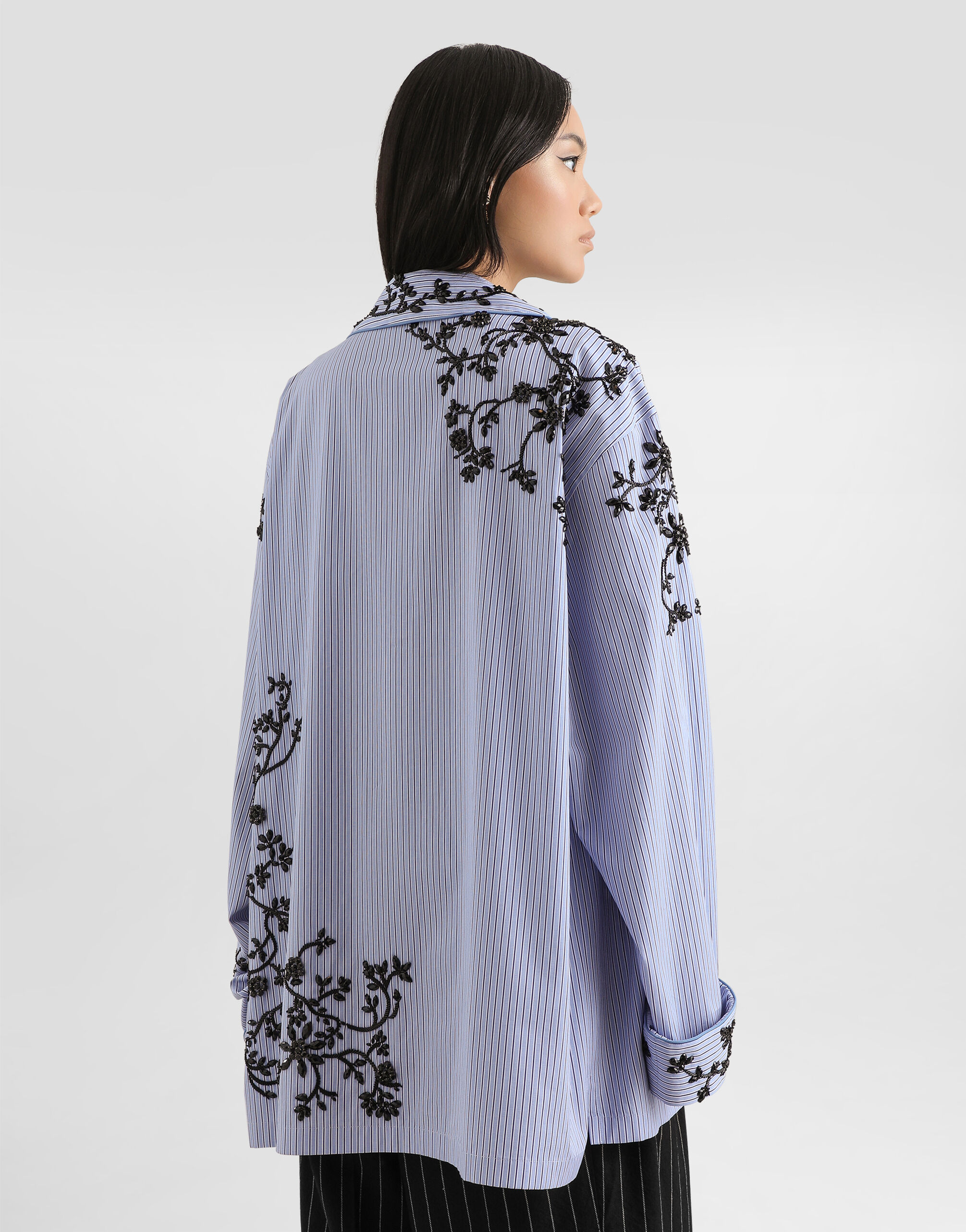 Cotton vanity shirt with flowers embroidery in Multicolor for