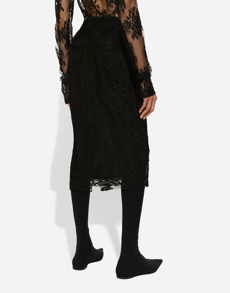 Dolce & Gabbana Falda de tubo de encaje con abertura Negro F4CSJTHLMO7