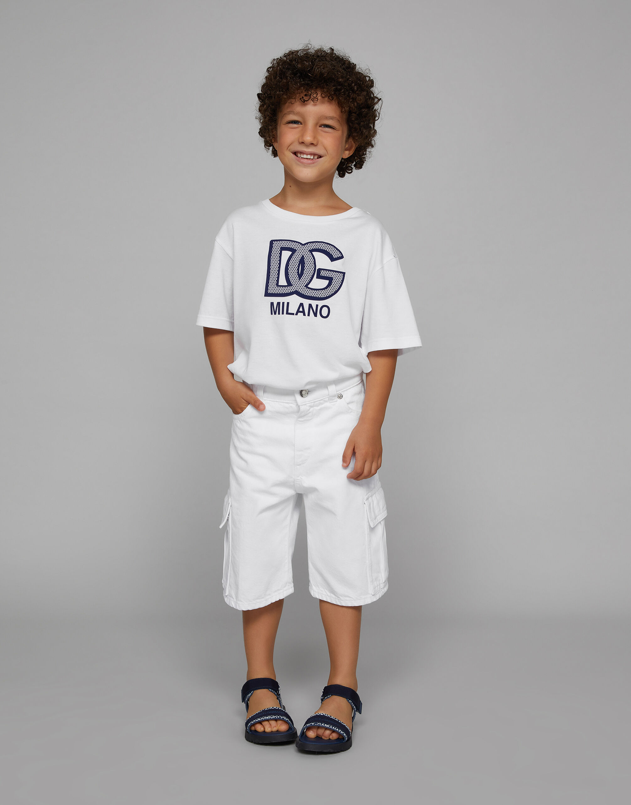 Jersey T-shirt with DG Milano logo print in Blanco for Men
