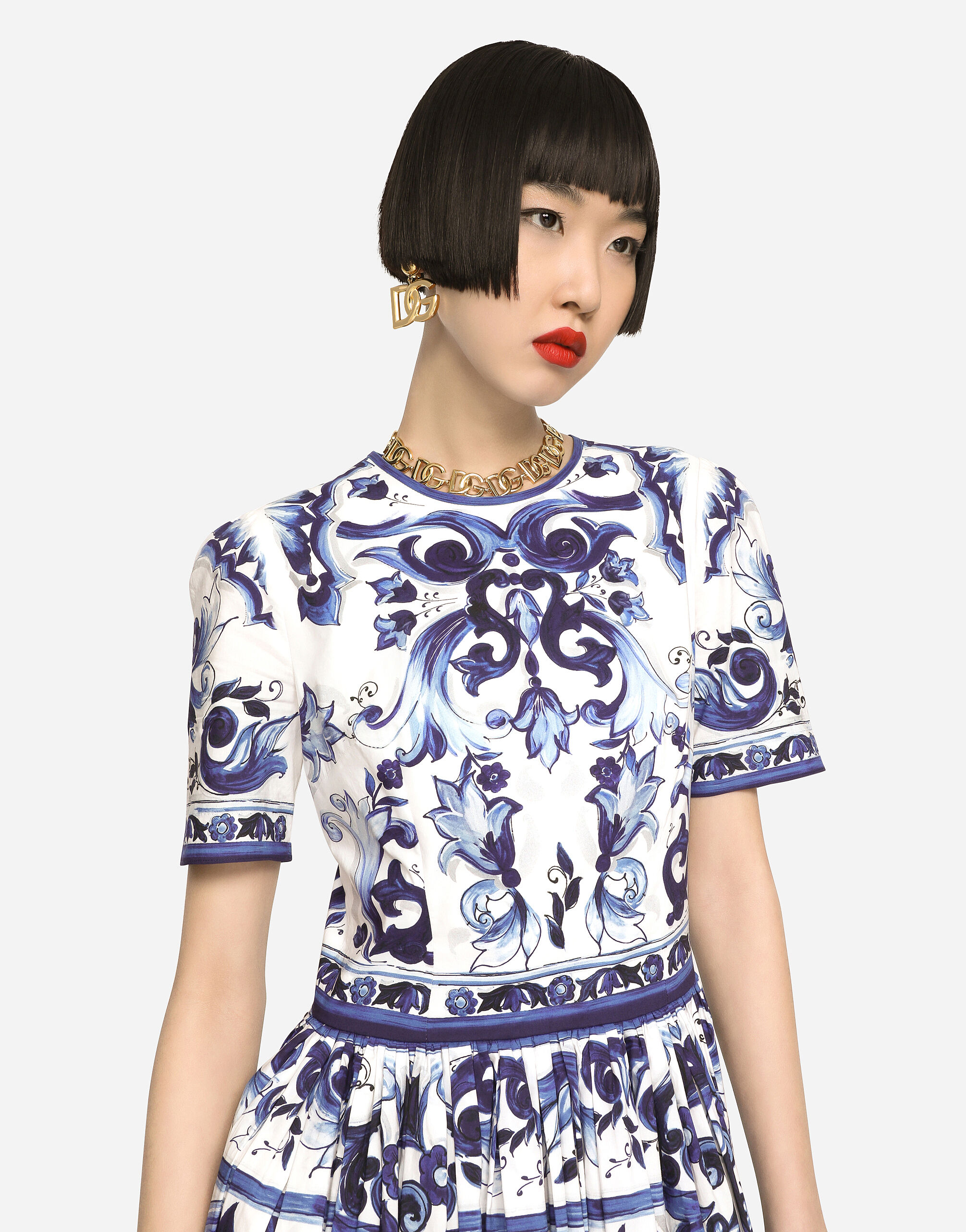 話題の新作♪【D&G】マヨリカプリント ポプリンドレス Multicolorのウィメンズ マヨリカプリント ポプリン ドレス