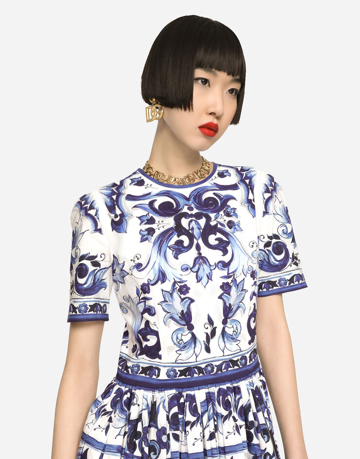 Dolce & Gabbana Majolica-print poplin calf-length dress Multicolore F6ADVTHH5BH